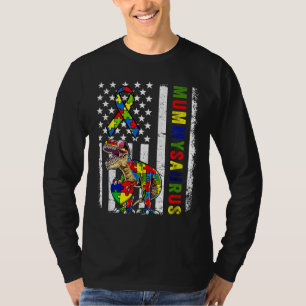 Camiseta Família Mummysaurus Autism Bandeira Americana Dino