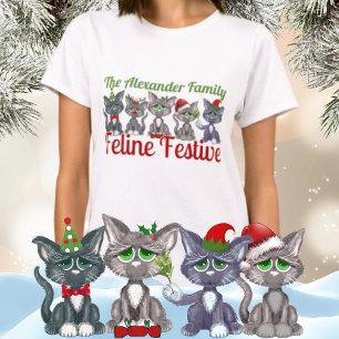 Camiseta Família Natal Gato Felino Festivo