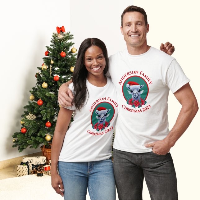 Camiseta Família Natal Llama E Wreath Design (Criador carregado)