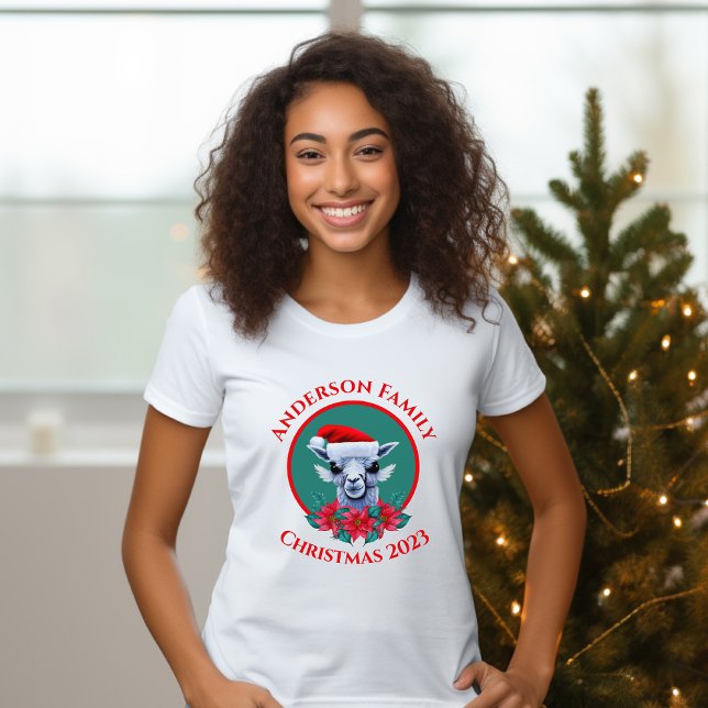 Camiseta Família Natal Llama E Wreath Design (Criador carregado)