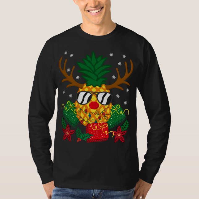 Camiseta Família natalícia Reindeer Deer Pineapple Sung (Frente)