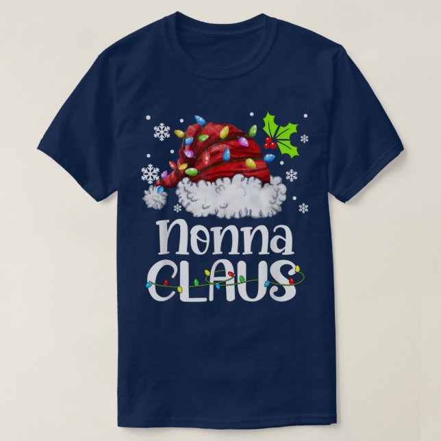 Camiseta Família Nonna Claus Santa Hat Natal Light Xmas (Frente do Design)