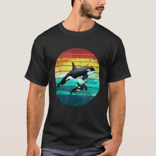 Camiseta Família Orca Vintage Retro Art Killer Whales Famil