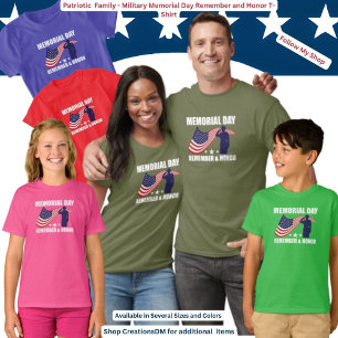 Camiseta Família Patriótica - Dia Memorial Lembre-se e Honr