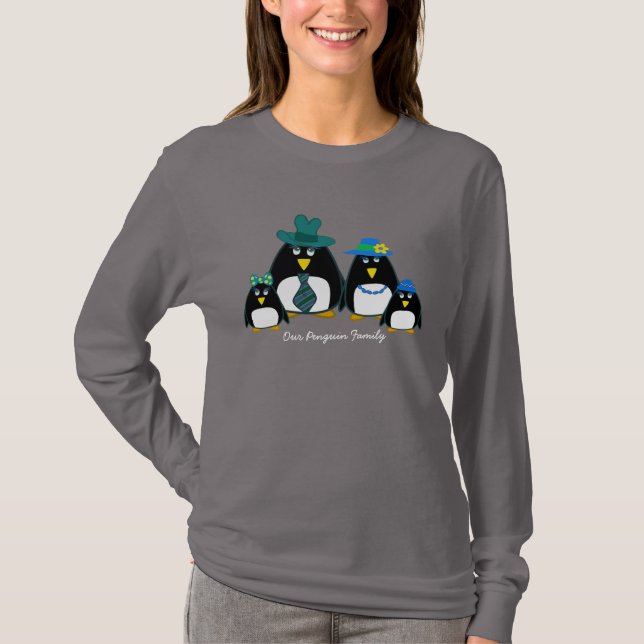 Camiseta Família Penguin Divertida de 4 de Natal (Frente)