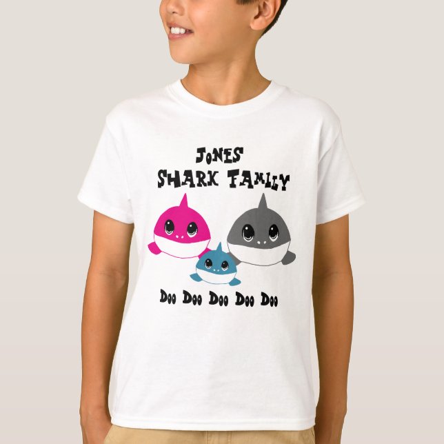 Camiseta Família personalizada do tubarão do bebê (Frente)