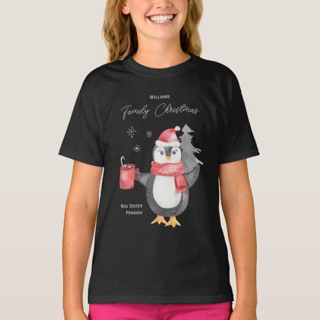 Camiseta Família Pinguim Bonita Correspondendo Irmã de Nata (Frente)