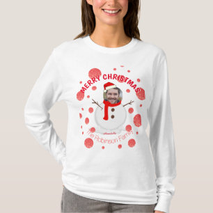 Camiseta Família Snowman Red Modern Foto Engraçado Face Xma