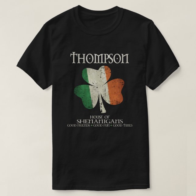Camiseta Família Thompson sobrenome Irlanda Casa irlandesa  (Frente do Design)