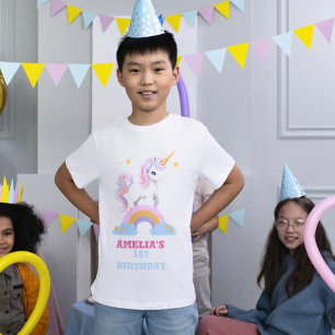 Camiseta Família Watercolor Modern Rainbow Unicorn Birthday