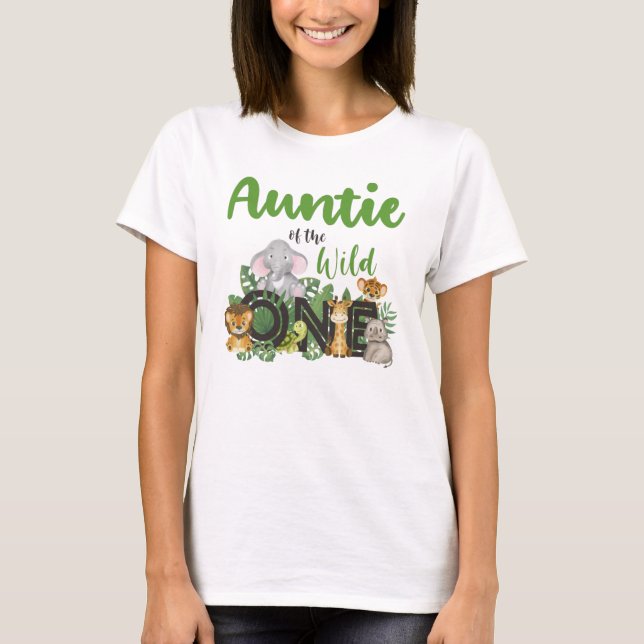 Camiseta Família Wild One Auntie Jungle Safari Aniversário (Frente)