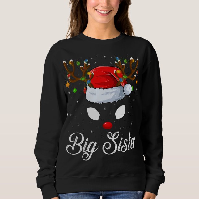 Camiseta Familiar de Santa Hat A Grande Irmã Reindeer Chri (Frente)