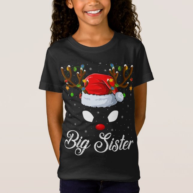 Camiseta Familiar de Santa Hat A Grande Irmã Reindeer Chri (Frente)