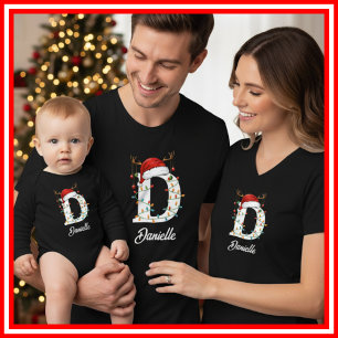 Camiseta Famílias Monogramas Antlers Santa Hat