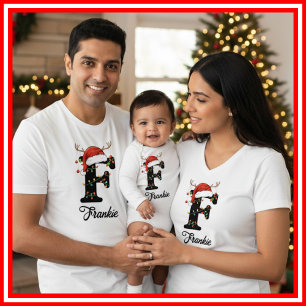 Camiseta Famílias Monogramas Antlers Santa Hat