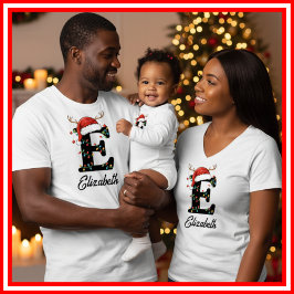 Camiseta Famílias Monogramas Antlers Santa Hat