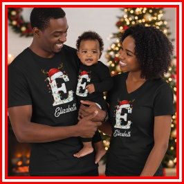 Camiseta Famílias Monogramas Antlers Santa Hat