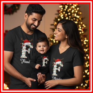 Camiseta Famílias Monogramas Antlers Santa Hat