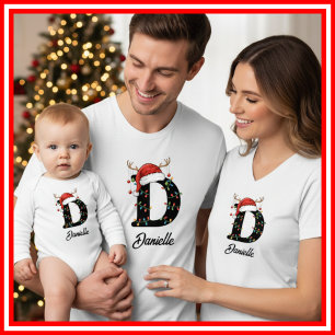 Camiseta Famílias Monogramas Antlers Santa Hat