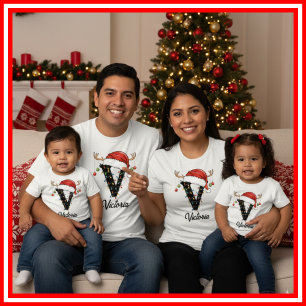 Camiseta Famílias Monogramas Antlers Santa Hat