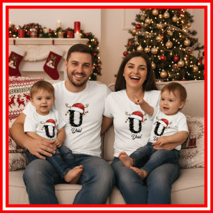 Camiseta Famílias Monogramas Antlers Santa Hat