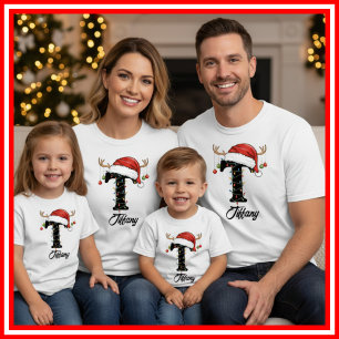 Camiseta Famílias Monogramas Antlers Santa Hat