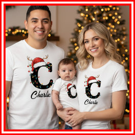 Camiseta Famílias Monogramas Antlers Santa Hat