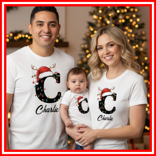 Camiseta Famílias Monogramas Antlers Santa Hat