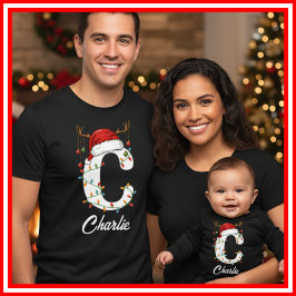 Camiseta Famílias Monogramas Antlers Santa Hat