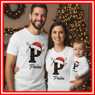 Camiseta Famílias Monogramas Antlers Santa Hat