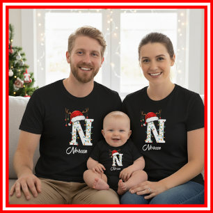Camiseta Famílias Monogramas Antlers Santa Hat