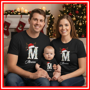 Camiseta Famílias Monogramas Antlers Santa Hat