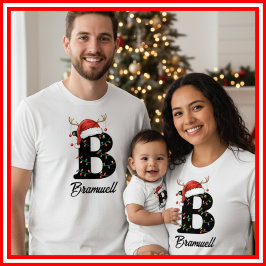Camiseta Famílias Monogramas Antlers Santa Hat