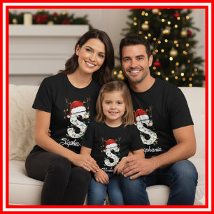 Camiseta Famílias Monogramas Antlers Santa Hat
