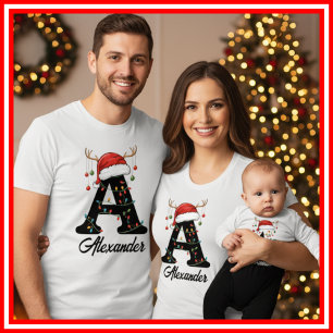 Camiseta Famílias Monogramas Antlers Santa Hat