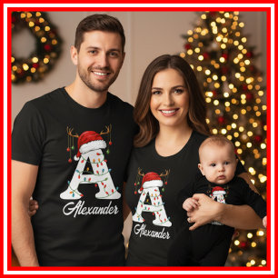Camiseta Famílias Monogramas Antlers Santa Hat
