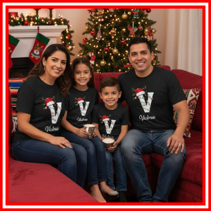 Camiseta Famílias Monogramas Antlers Santa Hat
