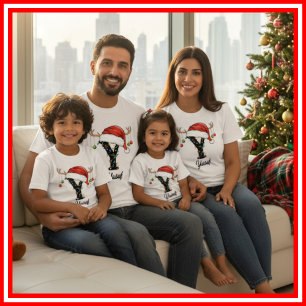 Camiseta Famílias Monogramas Antlers Santa Hat