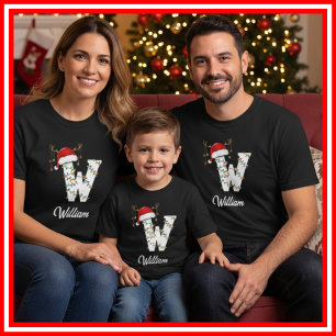 Camiseta Famílias Monogramas Antlers Santa Hat