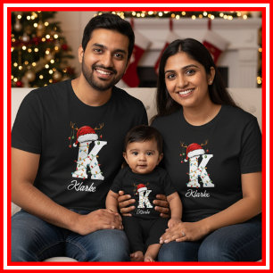 Camiseta Famílias Monogramas Antlers Santa Hat