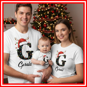 Camiseta Famílias Monogramas Antlers Santa Hat