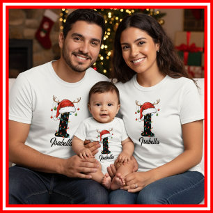 Camiseta Famílias Monogramas Antlers Santa Hat