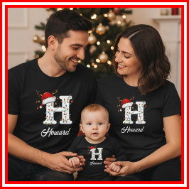 Camiseta Famílias Monogramas Antlers Santa Hat