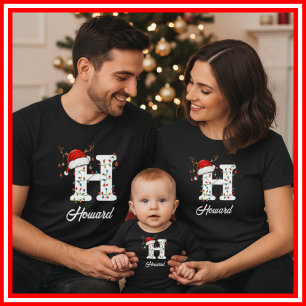 Camiseta Famílias Monogramas Antlers Santa Hat