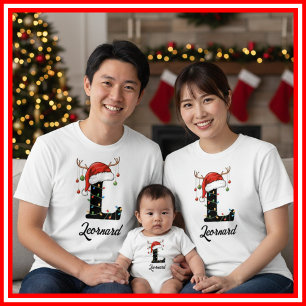 Camiseta Famílias Monogramas Antlers Santa Hat