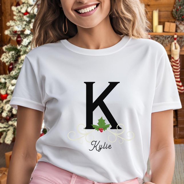 Camiseta Famílias Monogramas, Natal Holly Mulheres (Criador carregado)
