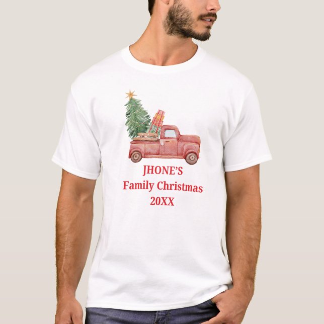 Camiseta Family Christmas Truck Vintage Personalized  (Frente)