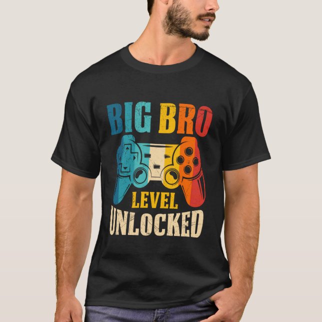 Camiseta Family Set Big BRO Level Unlocked Funny (Frente)