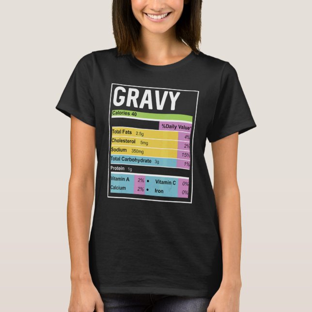 Camiseta Family Thanksgiving  Gravy Nutrition Facts (Frente)