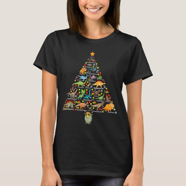Camiseta Fanny Dinosaur Christmas Tree Cute Dino Xmas For K (Frente)